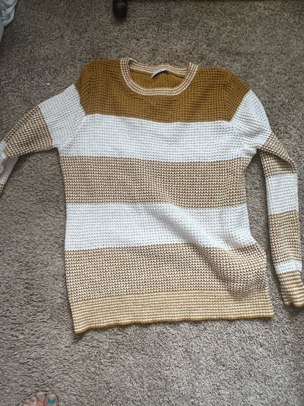 Pink Clover Striped Crew Sweater in White and Tan